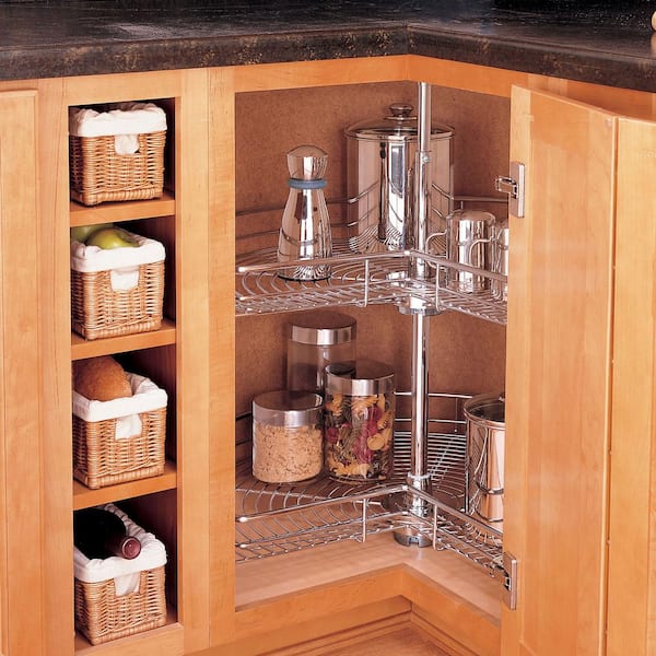 Chrome 2-Shelf 28 in. Steel Kidney Shaped Lazy Susan for Base Corner Cabinet