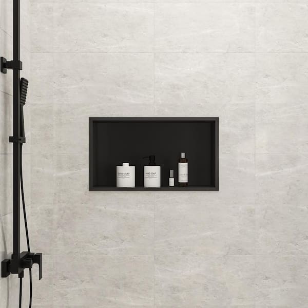 Shampoo Soap Niche 25 in. W x 14 in. H x 4 in. D Stainless Steel Shower Niche Single Shelf in Matte Black