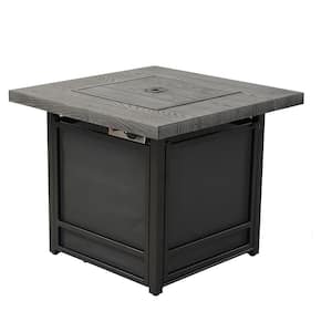 29.5 in. W x 24.5 in. H Steel Base Gray Faux Wood Mantel LP Gas Fire Pit Table with Electronic Igition and Lava Rocks