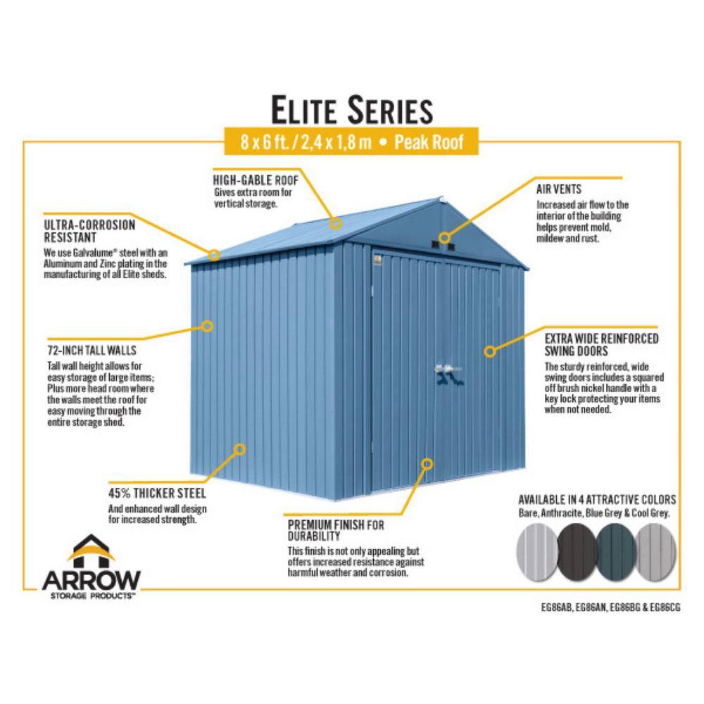 Elite 8 ft x 4 ft Blue Grey Galvanized Steel Storage Shed