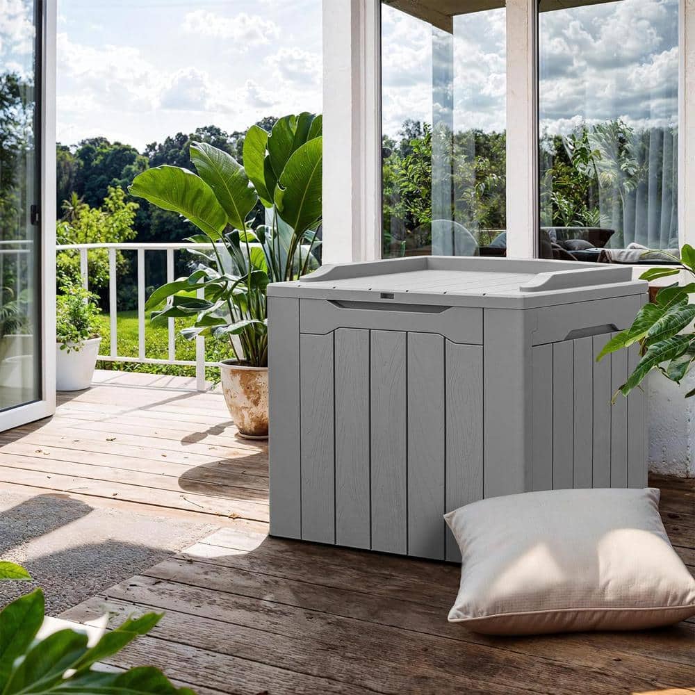 Gray 30 Gallon Lockable Weather-Resistant Plastic Deck Box
