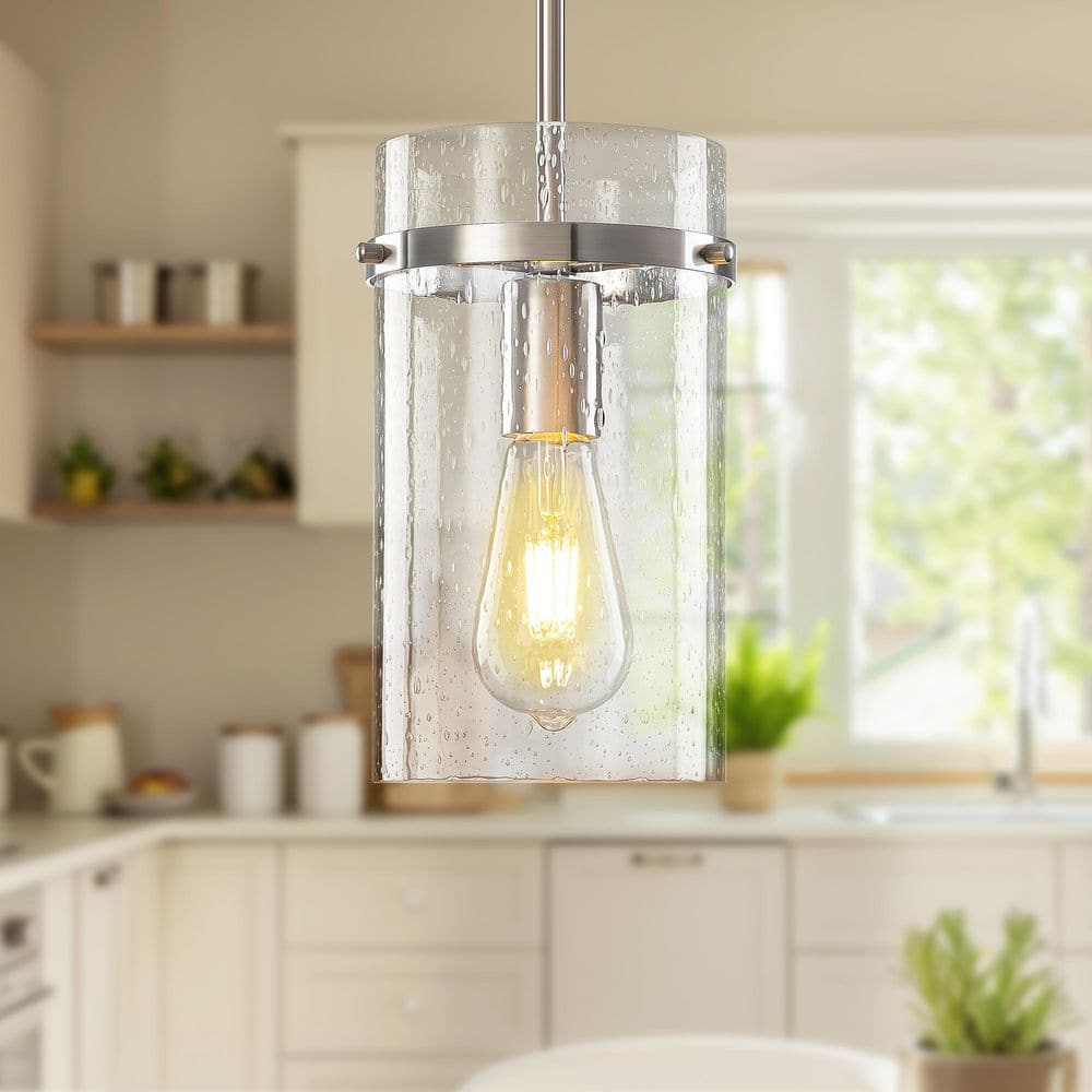1-Light Nickel Mini Pendant Light for Kitchen Island, Modern Hanging Ceiling Light with Clear Bubble Glass Shade price history on PriceWatchPro