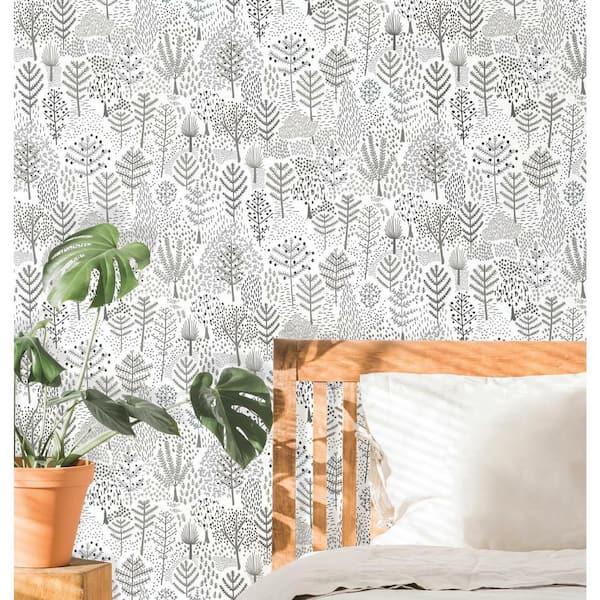 White and Grey Folklore Trees Peel and Stick Wallpaper (Covers 28.29 sq. ft.)