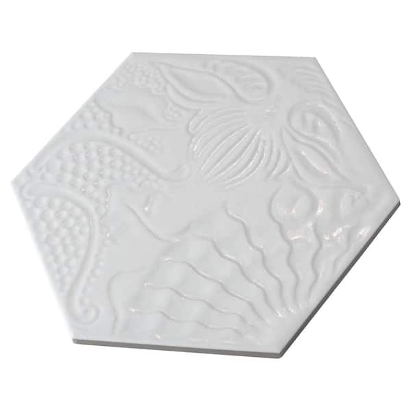 Merola Tile Gaudi Lux Hex White 8-5/8 in. x 9-7/8 in. Porcelain Floor and Wall Take Home Tile Sample