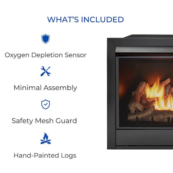 Dual Fuel Ventless Gas Fireplace Insert, Remote, 9 Logs, Natural Gas/Propane, 32,000 BTU, Heats 1500 Sq. Ft.