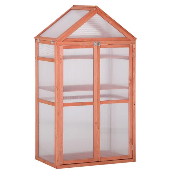 31.5 in. W x 18.25 in. D Wooden Greenhouse Polycarbonate Walk-in Garden Greenhouse Kit with Adjustable Shelves, Orange