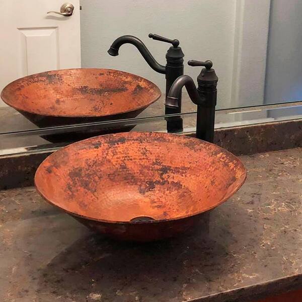 Novatto Bilboa Oval Copper Vessel Sink with Drain and Faucet