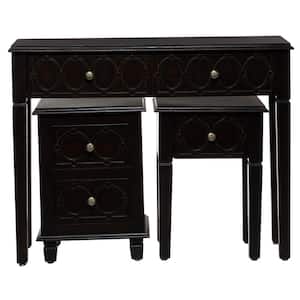 42 in. Black Rectangle Wood Traditional Console Table 3 Pieces