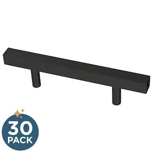 Simple Square Bar 3 in. (76 mm) Modern Matte Black Cabinet Drawer Pulls (30-Pack)