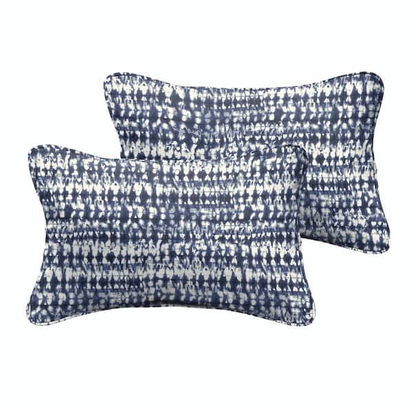 SORRA HOME Indigo Graphic Rectangular Outdoor Corded Lumbar Pillows (2-Pack)