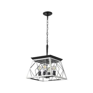 Tryns 16 in. 4-Light Black Farmhouse Chandelier Light Fixture with Caged Metal Shade