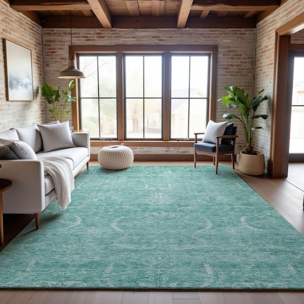 Mayfield Premium Machine Washable Abstract AMF1083 Aqua 5 ft. x 7 ft. 6 in. Area Rug
