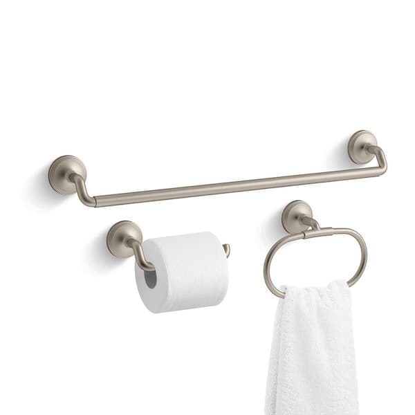 Paces 3-Piece Bath Hardware Set with Towel Bar, Toilet Paper Holder and Hand Towel Holder in Vibrant Brushed Nickel