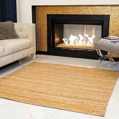 Elsinore 8 ft. x 8 ft. Square Jute Hand-Braided Natural Rug, Boho Jute Floor Area Rug, Indoor Carpet