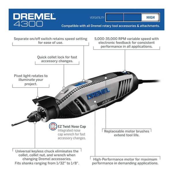 4300 Series 1.8 Amp Variable Speed Corded Rotary Tool Kit with Flex Shaft Rotary Tool Attachment