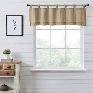 Stitched Burlap 60 in. L x 16 in. W Tab Top Cotton Valance in Tan Black