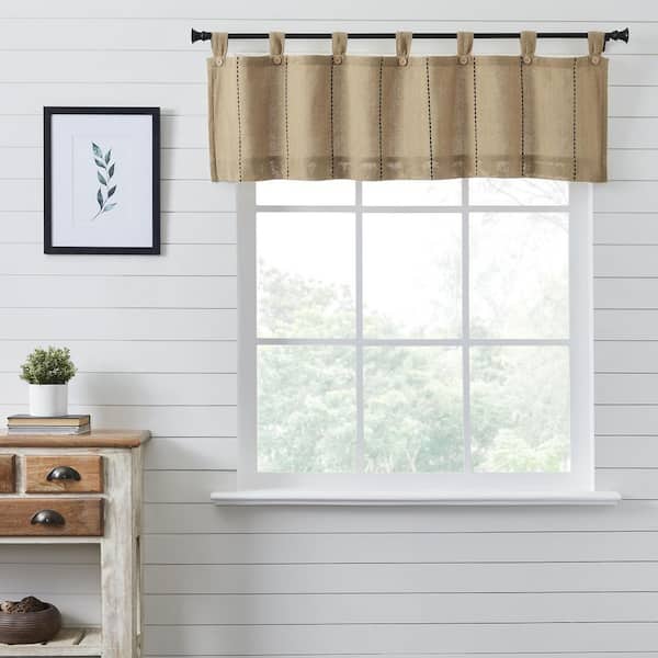 VHC BRANDS Stitched Burlap 60 in. L x 16 in. W Tab Top Cotton Valance in Tan Black