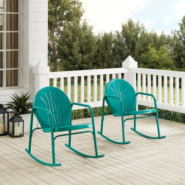 Crosley Furniture Griffith Turquoise Metal Outdoor Rocking Chair 2 Pack Co1013 Tu The Home Depot Crosley Furniture Griffith Turquoise, Turquoise Metal Outdoor Chair
