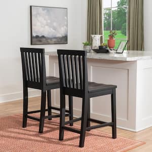 Terryn 40 in. H Black Slat Back Wood Counter Stool with Wood Seat Set of 2