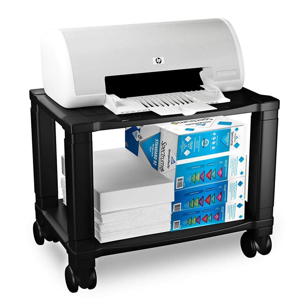 Black 2-Tier Mobile Printer Stand with Wheels