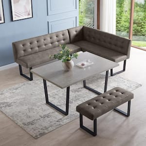 3-Piece MDF Top Gray Dining Table Set 47.2 in. Rectangle Table, 1-Left Seat Bench and 1-Bench