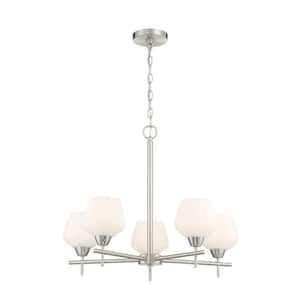 Camrin 5-Light Brushed Nickel Chandelier with White Glass Shades