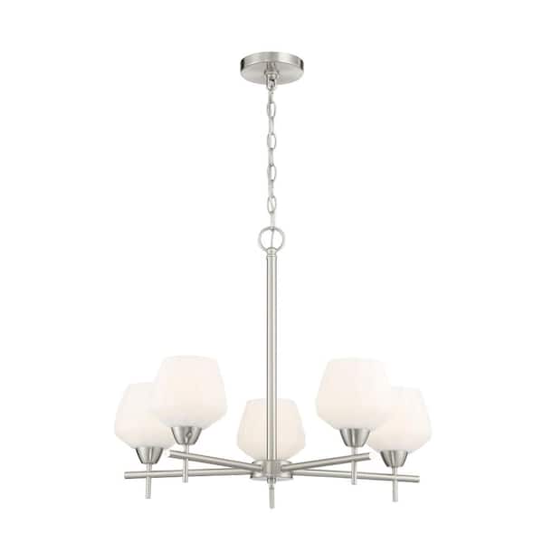Minka Lavery Camrin 5-Light Brushed Nickel Chandelier with White Glass Shades