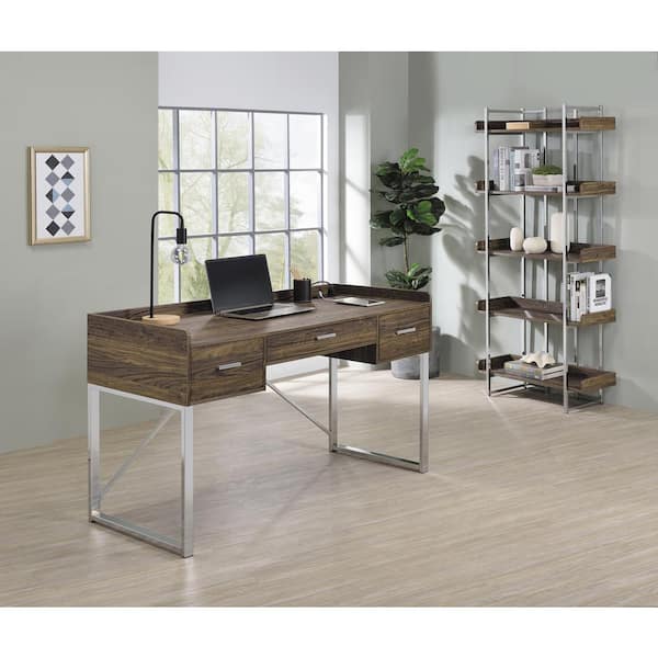 Welwick Designs 46 Fluted Drawer Composite Writing Desk - Dark Walnut/Solid Black