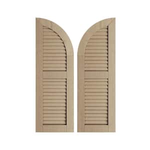 18 x 72" Timberthane Polyurethane Rough Cedar 2-Equal Louvered Quarter Round Arch Top Faux Wood Shutters Pair in Primed