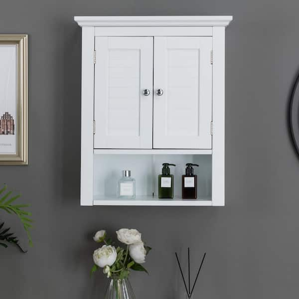 Glitzhome 24.10 in. H Wooden White Wall Cabinet with Double Doors ...