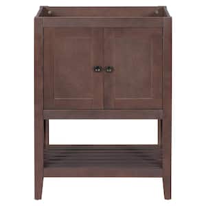 23.7 in. W x 17.8 in. D x 33 in. H Bath Vanity Cabinet without Top with Doors and Open Shelf in Brown