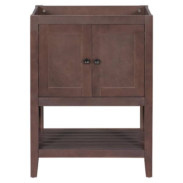 Unbranded 23.7 in. W x 17.8 in. D x 33 in. H Bath Vanity Cabinet without Top with Doors and Open Shelf in Brown