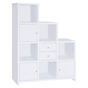 50 in. L x 15.25 in. W x 63 in. H White Asymmetrical Bookcase with Cube Storage Compartments