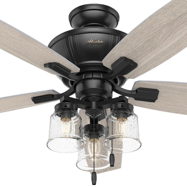 3 Blade Indoor & Outdoor Matte Black Ceiling Fan Hunter 3001140 52 in 