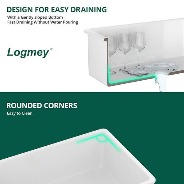 Logmey 27 in. Undermount Sink Single Bowl White Fireclay Kitchen