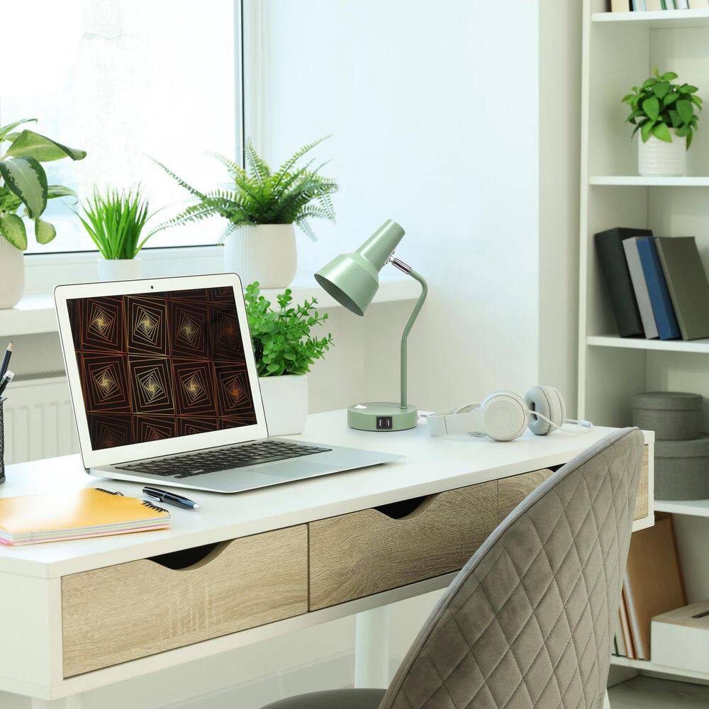15.2 Sleek Essentials Cone Shade Desk Lamp with USB Ports, Sage Green for Dorm or Office price history on PriceWatchPro