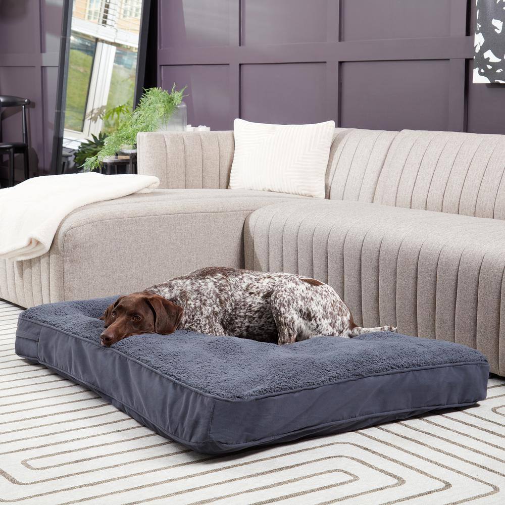 Large Blue Steel Orthopedic Dog Bed with Sherpa Panel
