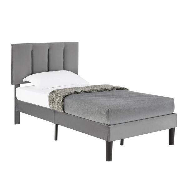 VECELO Upholstered Bedframe, Gray Metal Frame Twin Platform Bed With ...