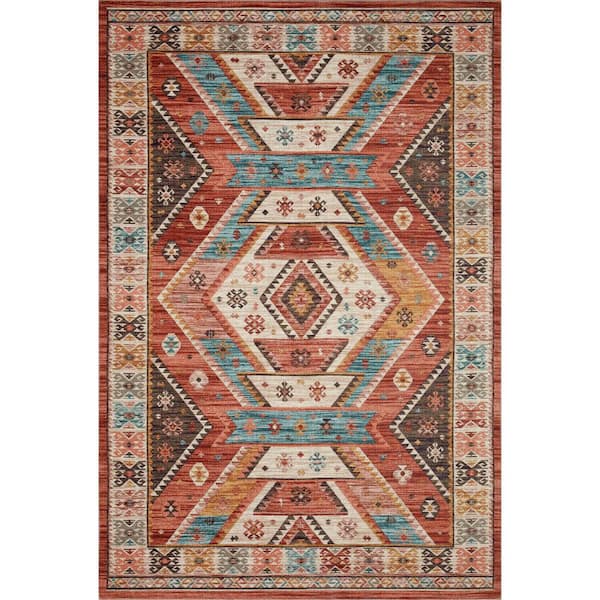 LOLOI II Zion Red/Multi 3 ft. 6 in. x 5 ft. 6 in. Southwestern Tribal Printed Area Rug