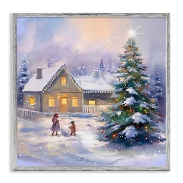 Stupell Industries Children Building Snowman by Enrico McGarrigle 1 Piece Framed Graphic Print Nature Poster Art Print 17 in. x 17 in.
