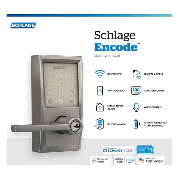 Century Satin Nickel Electronic Encode Smart WiFi Latitude Lever with Alarm