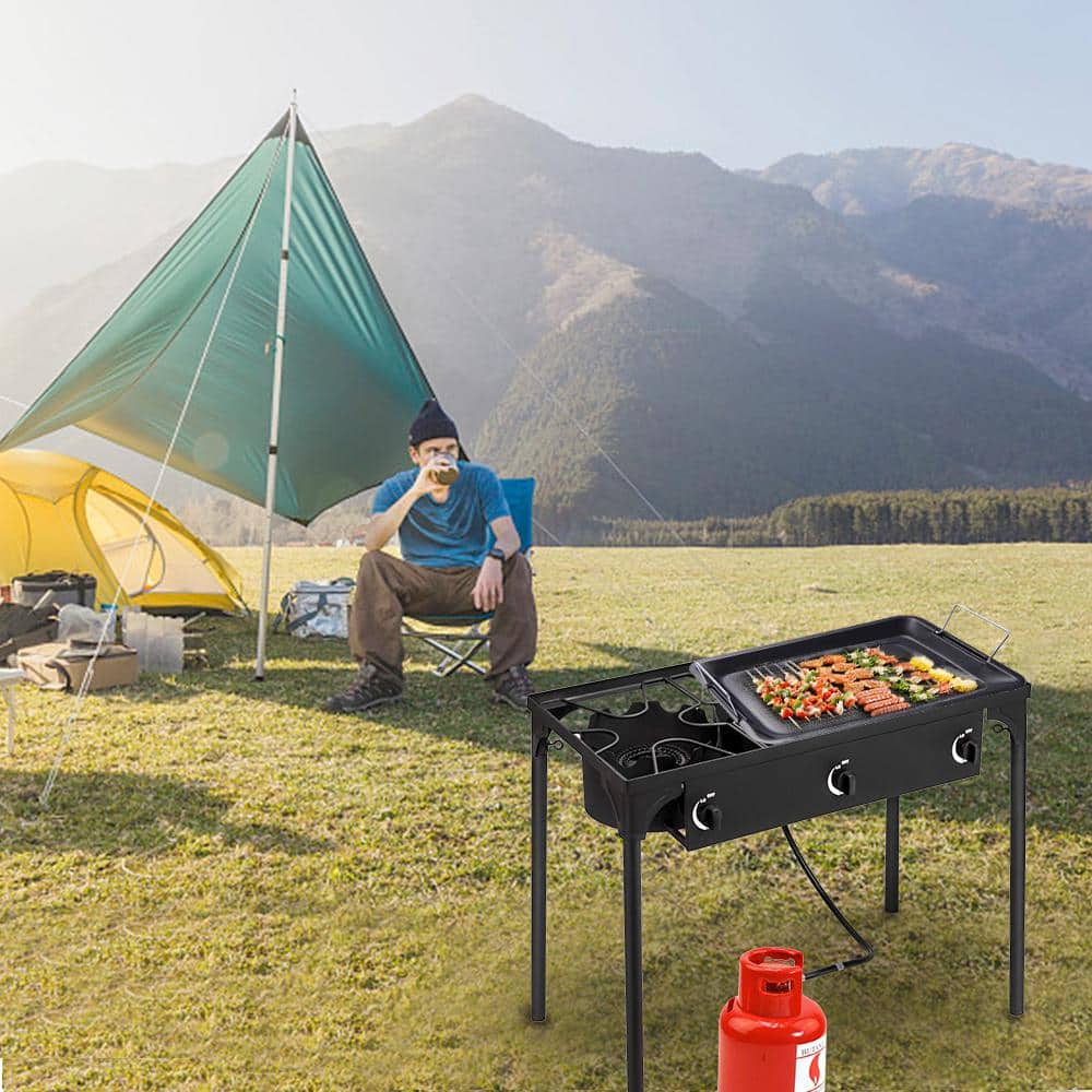 Black Cast Iron 3-Burner Outdoor Gas Cooker