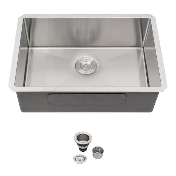 30 in. Undermount Sink Single Bowl 16-Gauge Brushed Stainless Steel Kitchen Sink with Drain Assembly