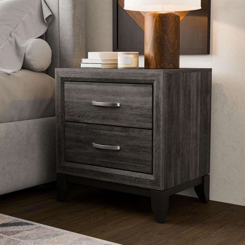 Loom Gray 2-Drawer 23.5 in. W Nightstand with Wooden Legs