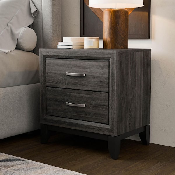 Loom Gray 2-Drawer 23.5 in. W Nightstand with Wooden Legs