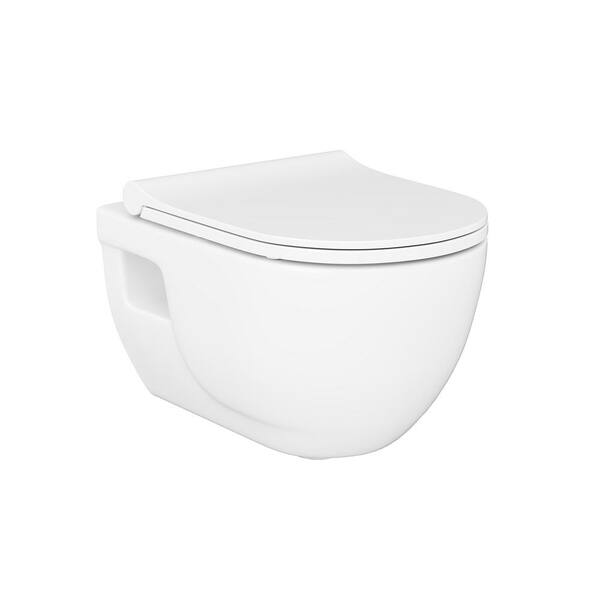 Charm 14 in. Wall Hung 1-Piece 1.28 GPF Dual Flush Elongated Toilet in Glossy White Seat Included