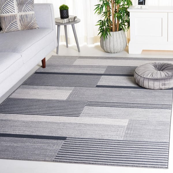 Odyssey 5 ft. x 8 ft. Gray/Black Ivory Abstract Striped Area Rug