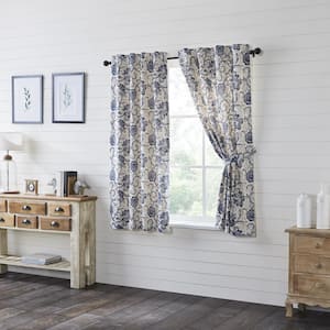 Dorset 36 in W x 63 in L Floral Light Filtering Rod Pocket Window Panel Royal Blue Creme Navy Pair