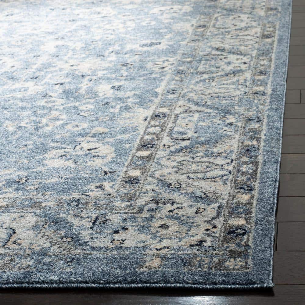 Charleston Navy and Light Grey Floral 6'x9' Synthetic Area Rug