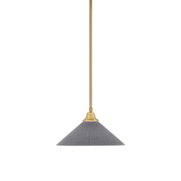 Unbranded Sparta 100-Watt 1-Light New Age Brass Stem Pendant Light with Gray Matrix Glass Shade and Light Bulb Not Included